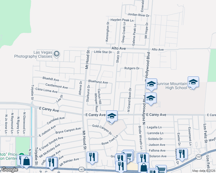 map of restaurants, bars, coffee shops, grocery stores, and more near 2541 North Lazy Brook Drive in Las Vegas