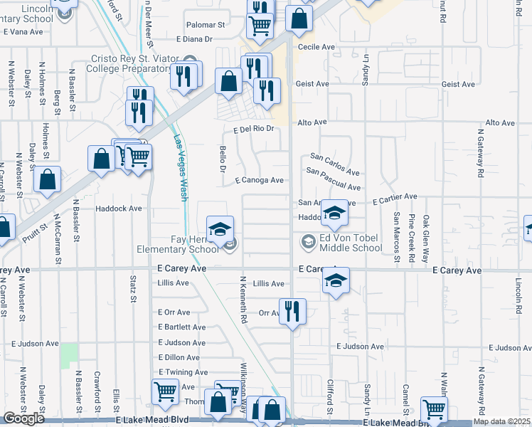 map of restaurants, bars, coffee shops, grocery stores, and more near 3700 East Cypress Avenue in North Las Vegas
