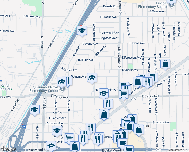 map of restaurants, bars, coffee shops, grocery stores, and more near 1301 Putnam Avenue in North Las Vegas