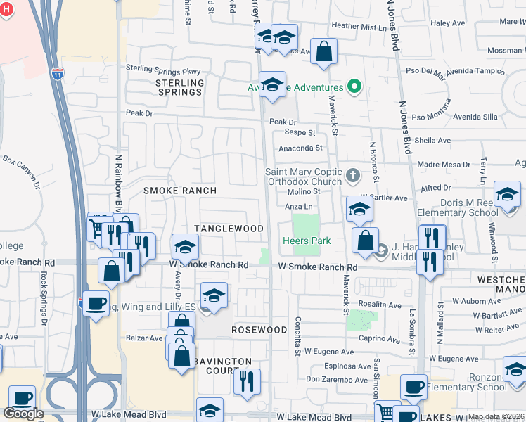 map of restaurants, bars, coffee shops, grocery stores, and more near 2444 Valparaiso Street in Las Vegas