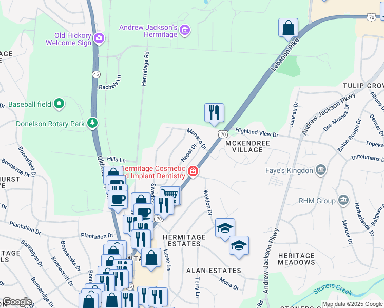 map of restaurants, bars, coffee shops, grocery stores, and more near 4270 Lebanon Pike in Nashville