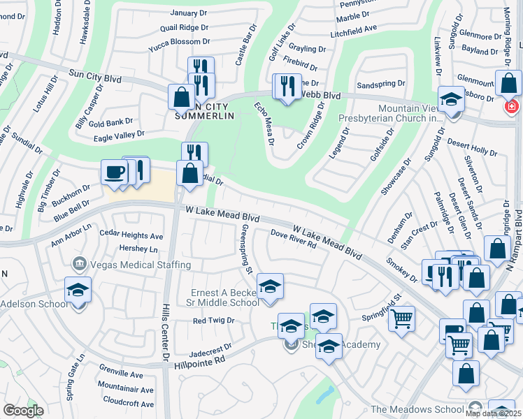 map of restaurants, bars, coffee shops, grocery stores, and more near 2405 Burke Court in Las Vegas