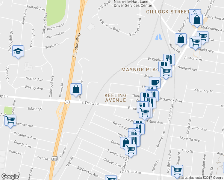 map of restaurants, bars, coffee shops, grocery stores, and more near 907 Thomas Avenue in Nashville