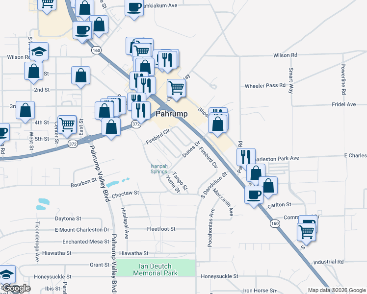 map of restaurants, bars, coffee shops, grocery stores, and more near 930 Apache Street in Pahrump