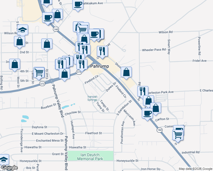 map of restaurants, bars, coffee shops, grocery stores, and more near 930 Apache Street in Pahrump