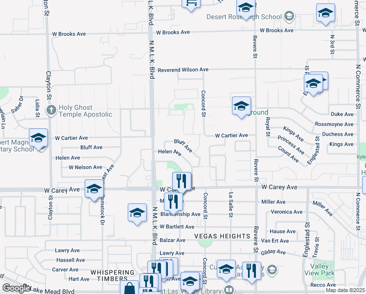map of restaurants, bars, coffee shops, grocery stores, and more near 1217 Bluff Avenue in North Las Vegas
