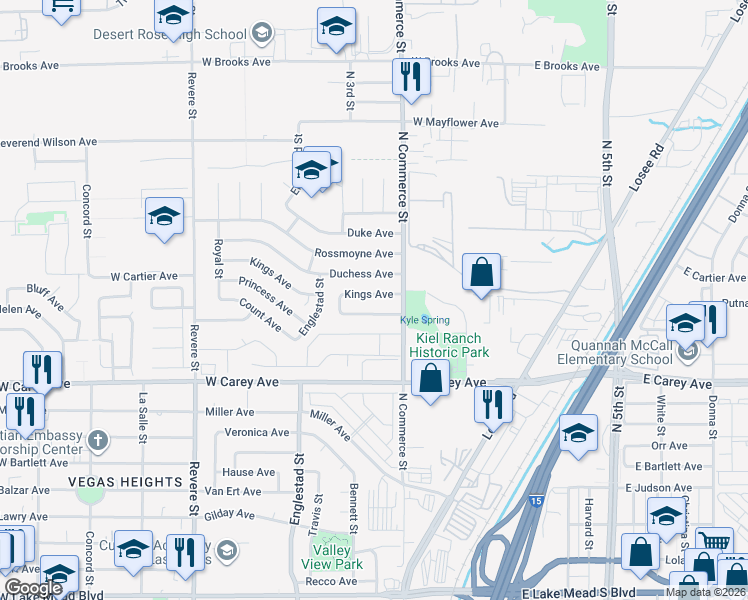 map of restaurants, bars, coffee shops, grocery stores, and more near 321 Kings Avenue in North Las Vegas