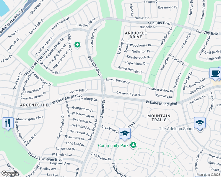 map of restaurants, bars, coffee shops, grocery stores, and more near 2513 Dark Peak Drive in Las Vegas