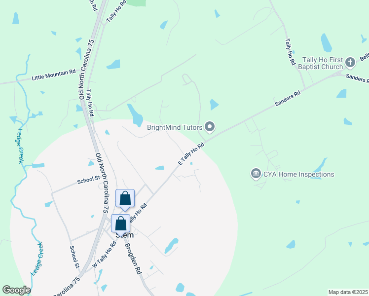 map of restaurants, bars, coffee shops, grocery stores, and more near 104 Carriage Hill Drive in Stem