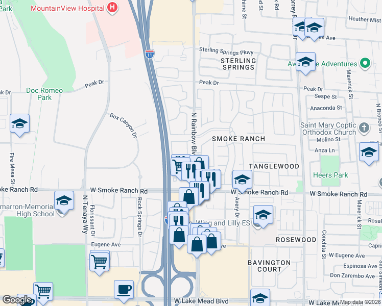 map of restaurants, bars, coffee shops, grocery stores, and more near in Las Vegas