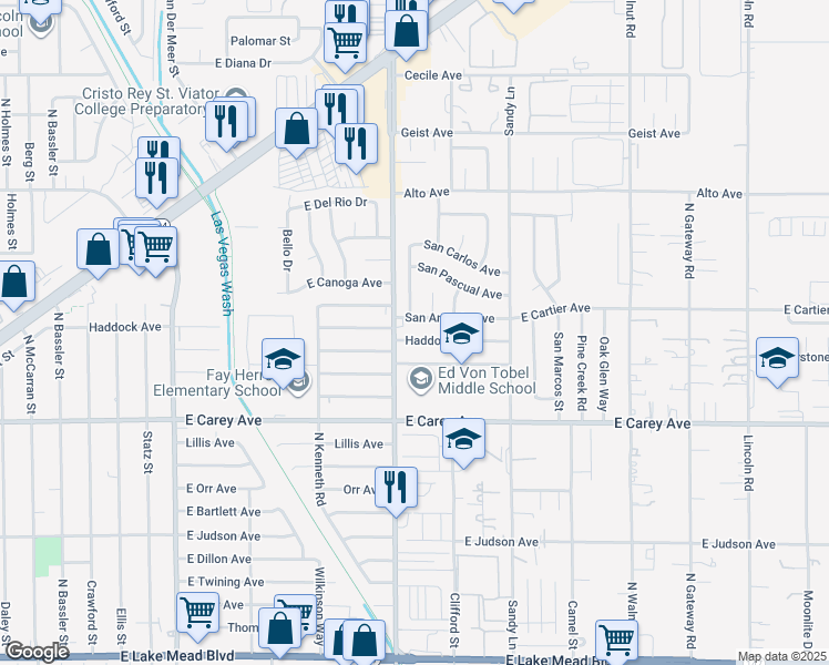 map of restaurants, bars, coffee shops, grocery stores, and more near 3804 Haddock Avenue in Las Vegas