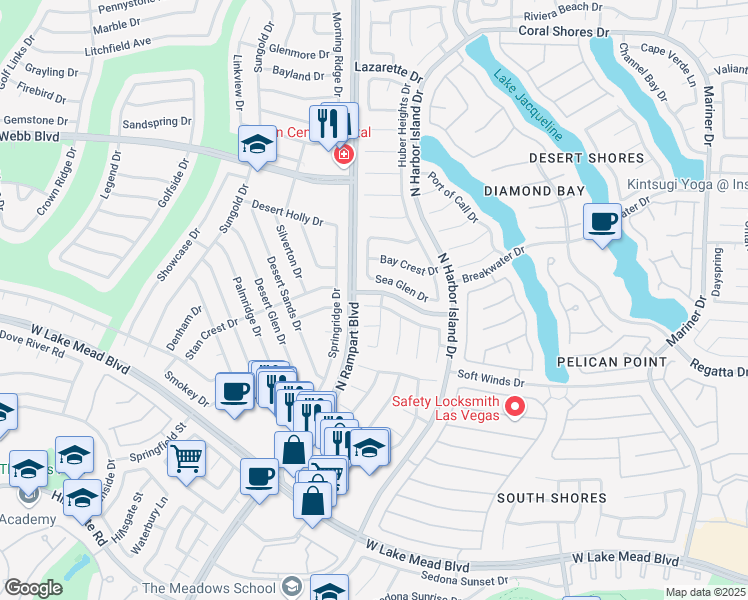 map of restaurants, bars, coffee shops, grocery stores, and more near 8404 Shore Breeze Drive in Las Vegas