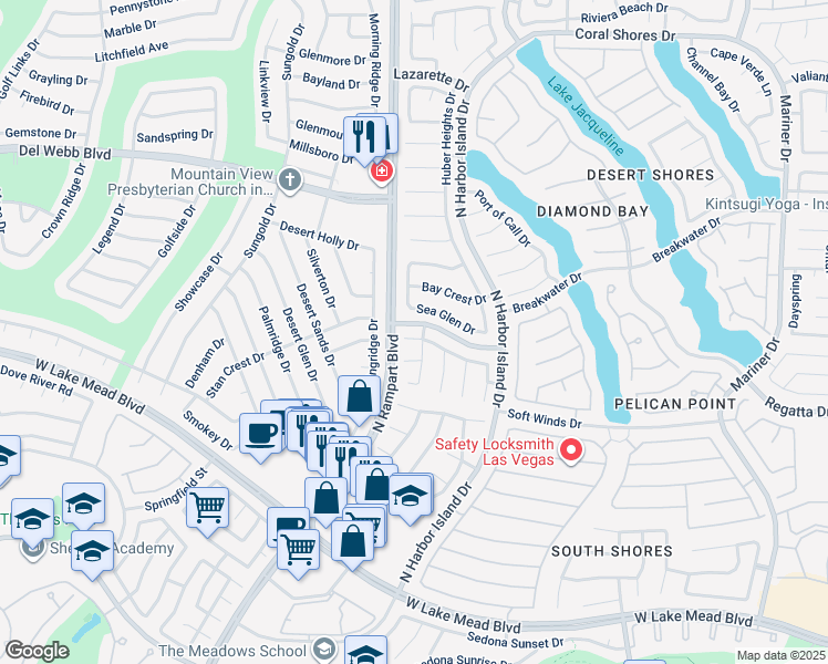 map of restaurants, bars, coffee shops, grocery stores, and more near 8404 Shore Breeze Drive in Las Vegas