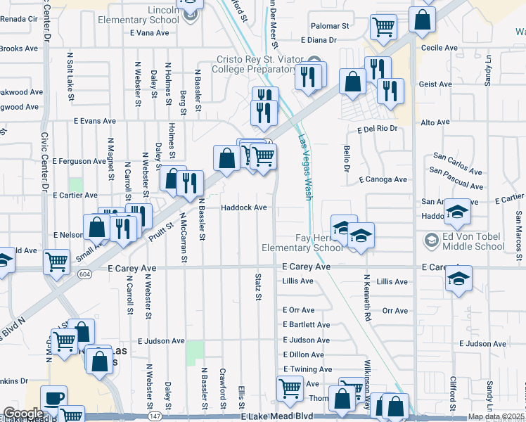 map of restaurants, bars, coffee shops, grocery stores, and more near 2517 North Belmont Street in North Las Vegas