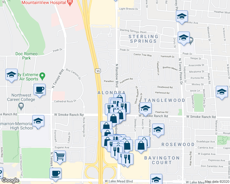 map of restaurants, bars, coffee shops, grocery stores, and more near in Las Vegas