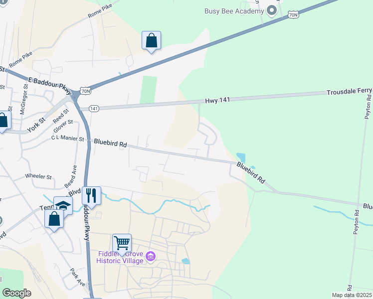 map of restaurants, bars, coffee shops, grocery stores, and more near 1286 Dinah Street in Lebanon