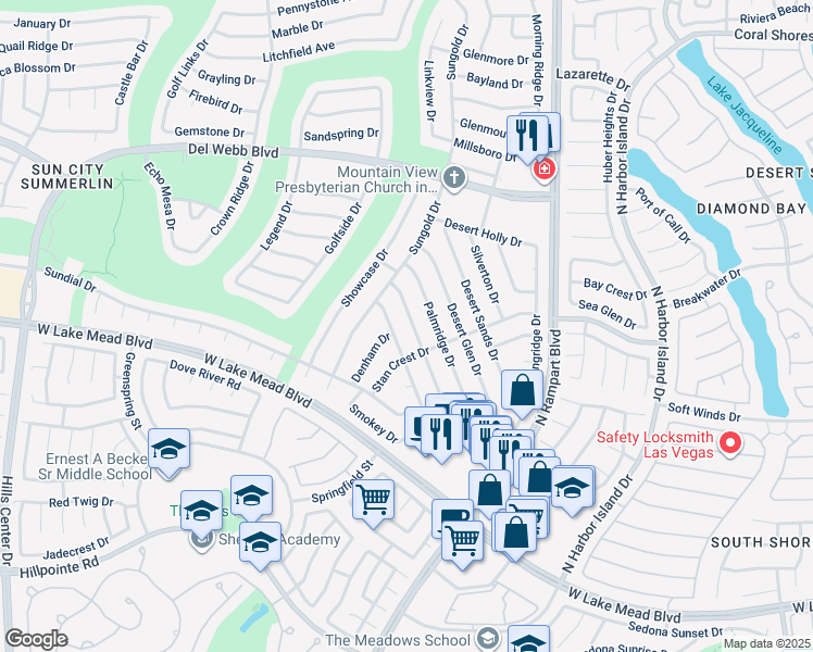 map of restaurants, bars, coffee shops, grocery stores, and more near 2517 Desert Butte Drive in Las Vegas