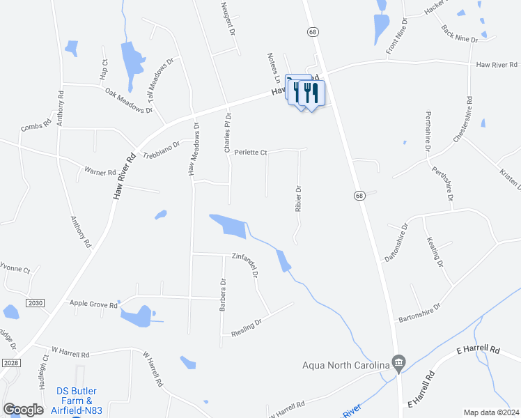 map of restaurants, bars, coffee shops, grocery stores, and more near 7603 Calmeria Court in Kernersville