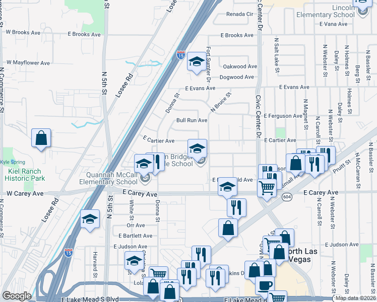 map of restaurants, bars, coffee shops, grocery stores, and more near 1108 Putnam Avenue in North Las Vegas