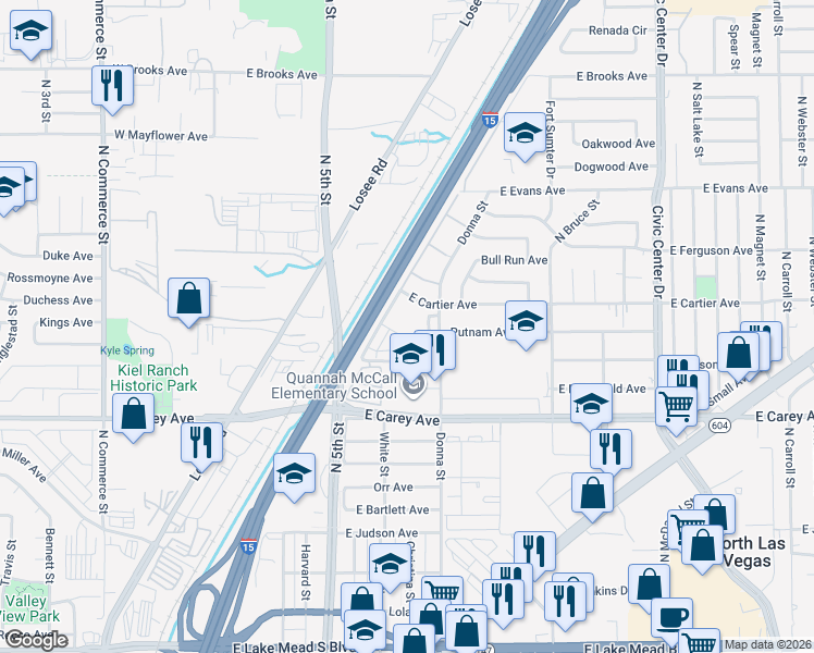 map of restaurants, bars, coffee shops, grocery stores, and more near 2526 Bulloch Street in North Las Vegas