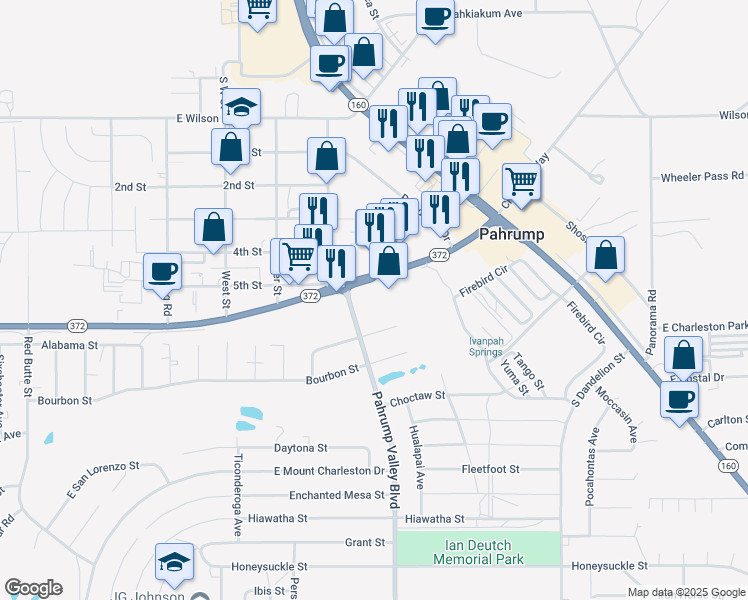 map of restaurants, bars, coffee shops, grocery stores, and more near 1341 East Street in Pahrump