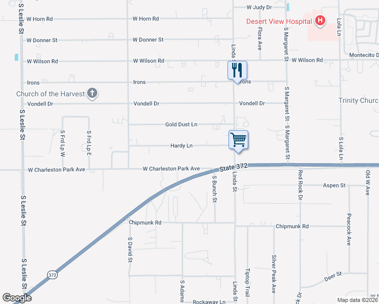 map of restaurants, bars, coffee shops, grocery stores, and more near 1211 Hardy Lane in Pahrump