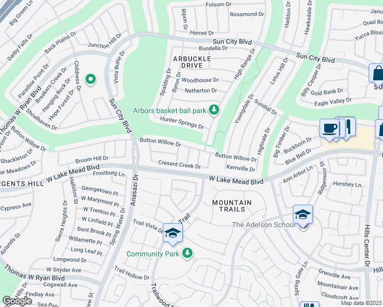 map of restaurants, bars, coffee shops, grocery stores, and more near 2504 Keppel Sands Drive in Las Vegas