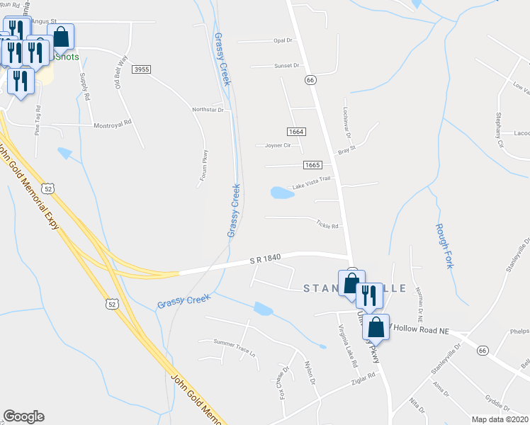 map of restaurants, bars, coffee shops, grocery stores, and more near 195 Tickle Road in Rural Hall