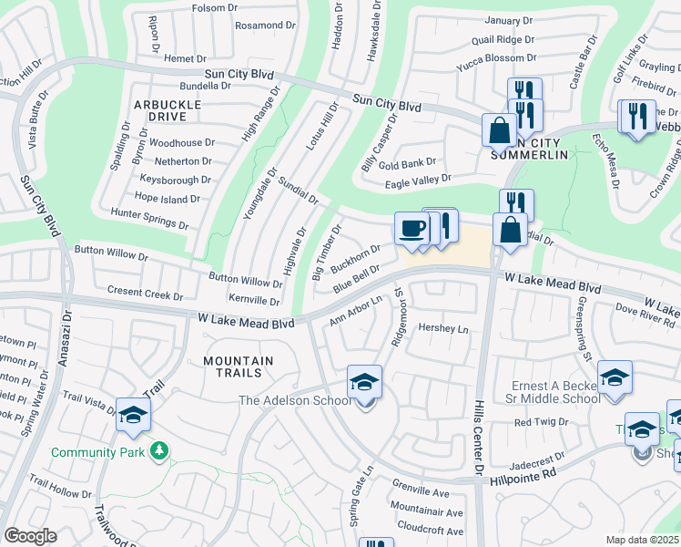 map of restaurants, bars, coffee shops, grocery stores, and more near 9717 Buckhorn Drive in Las Vegas