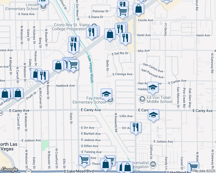 map of restaurants, bars, coffee shops, grocery stores, and more near 2521 North Herrod Drive in North Las Vegas