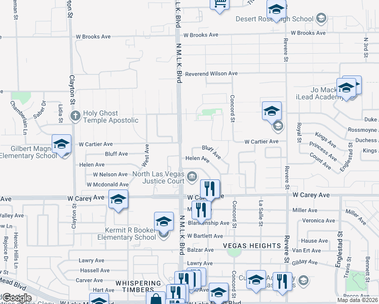 map of restaurants, bars, coffee shops, grocery stores, and more near 1315 Helen Avenue in North Las Vegas