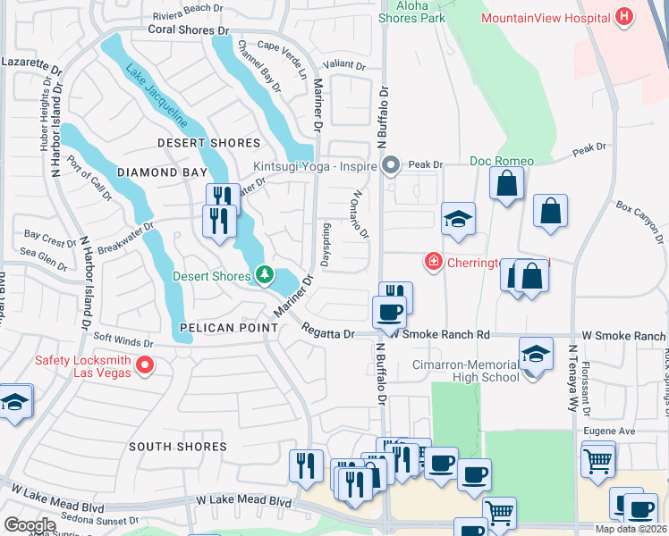 map of restaurants, bars, coffee shops, grocery stores, and more near 7700 Sea Cliff Way in Las Vegas