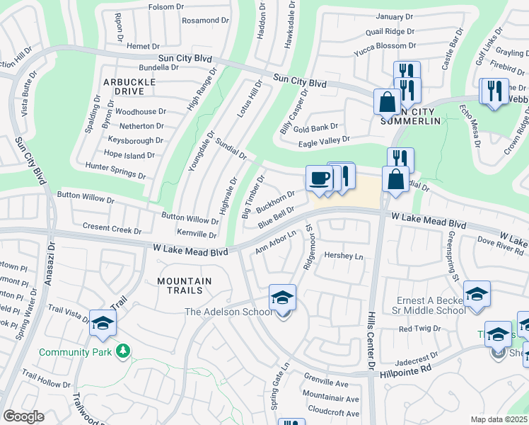 map of restaurants, bars, coffee shops, grocery stores, and more near 9717 Buckhorn Drive in Las Vegas