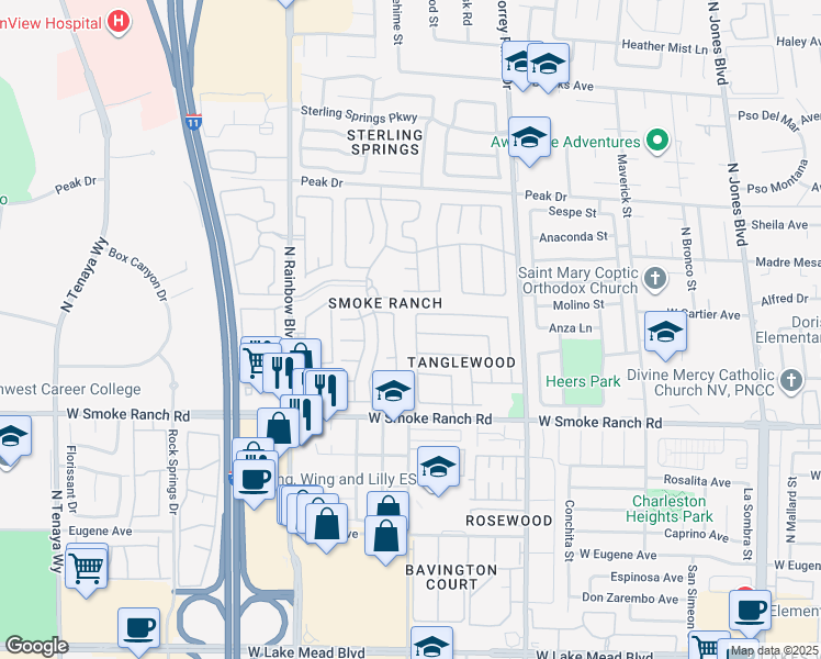map of restaurants, bars, coffee shops, grocery stores, and more near 2528 Cherrywood Street in Las Vegas