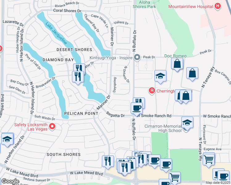 map of restaurants, bars, coffee shops, grocery stores, and more near 2516 Dayspring in Las Vegas