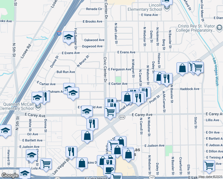 map of restaurants, bars, coffee shops, grocery stores, and more near 2517 North Saint George Street in North Las Vegas