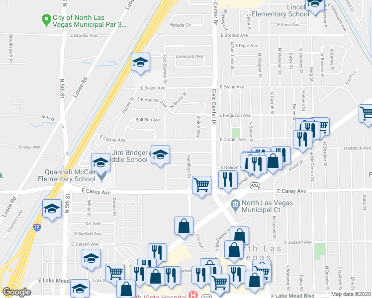 map of restaurants, bars, coffee shops, grocery stores, and more near 1417 Putnam Avenue in North Las Vegas