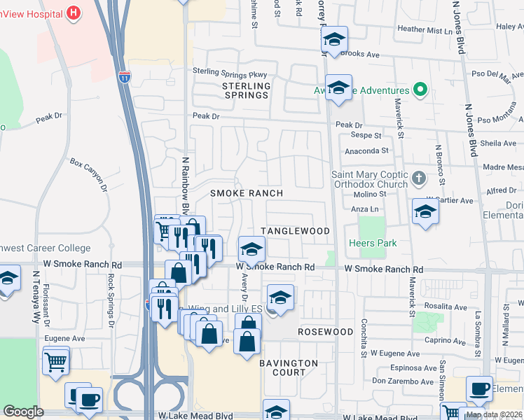 map of restaurants, bars, coffee shops, grocery stores, and more near 2508 Cherrywood Street in Las Vegas