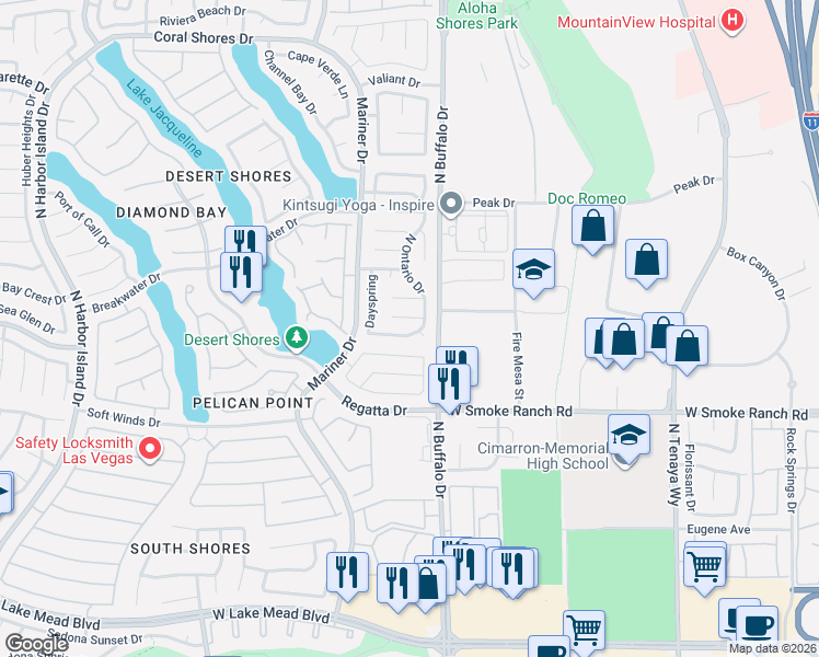 map of restaurants, bars, coffee shops, grocery stores, and more near 7608 Sea Cliff Way in Las Vegas