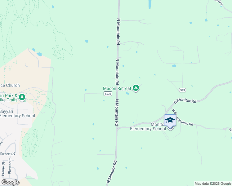 map of restaurants, bars, coffee shops, grocery stores, and more near 2486 North Mountain Road in Springdale