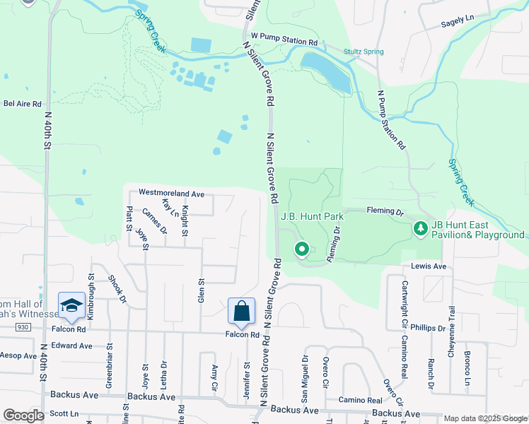 map of restaurants, bars, coffee shops, grocery stores, and more near 2107 Stout Drive in Springdale