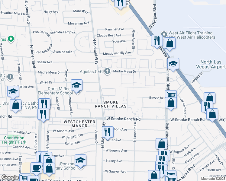 map of restaurants, bars, coffee shops, grocery stores, and more near 5401 Bugle Way in Las Vegas