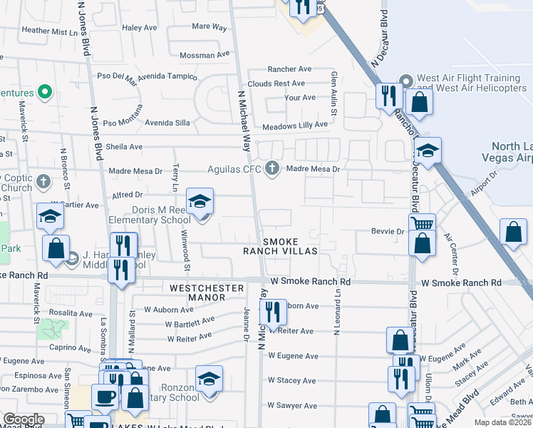 map of restaurants, bars, coffee shops, grocery stores, and more near 5449 Bugle Way in Las Vegas