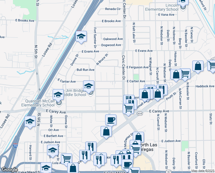 map of restaurants, bars, coffee shops, grocery stores, and more near 1420 Putnam Avenue in North Las Vegas