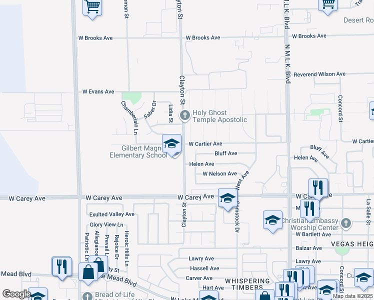 map of restaurants, bars, coffee shops, grocery stores, and more near 2548 Clayton Street in North Las Vegas