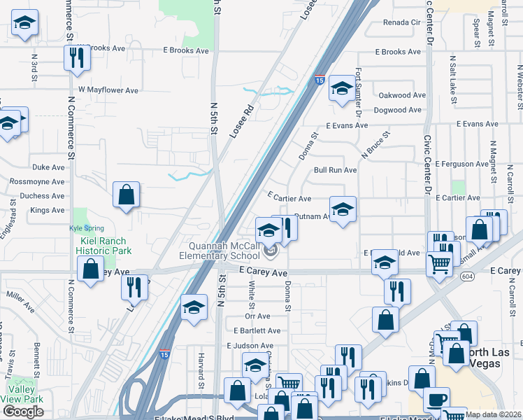 map of restaurants, bars, coffee shops, grocery stores, and more near 2526 Bulloch Street in North Las Vegas