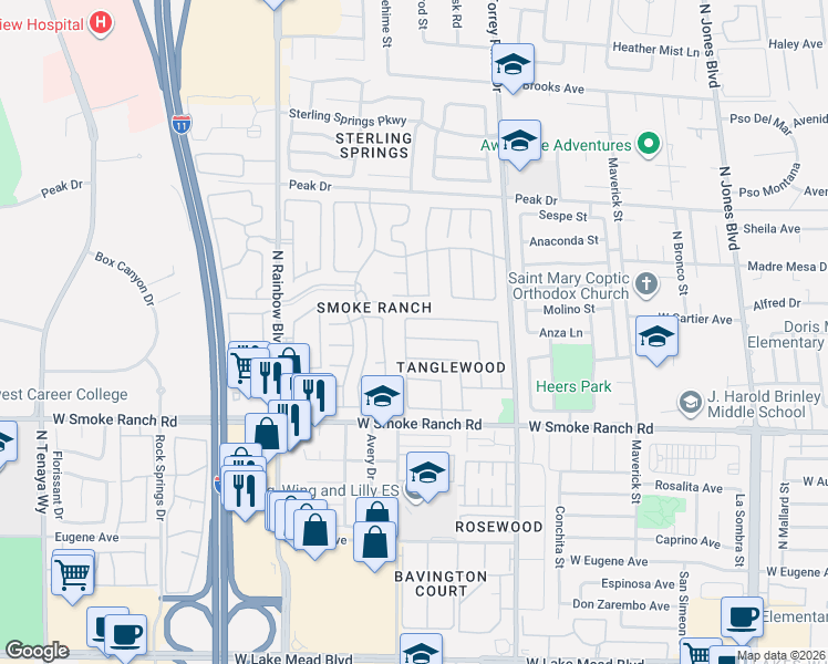 map of restaurants, bars, coffee shops, grocery stores, and more near 2508 Cherrywood Street in Las Vegas