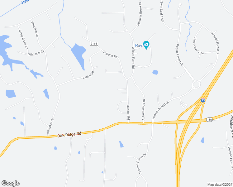 map of restaurants, bars, coffee shops, grocery stores, and more near 7521 Dubach Road in Summerfield