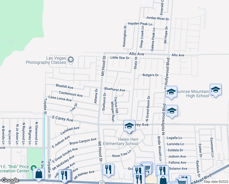 map of restaurants, bars, coffee shops, grocery stores, and more near 2583 Cactus Hill in Las Vegas