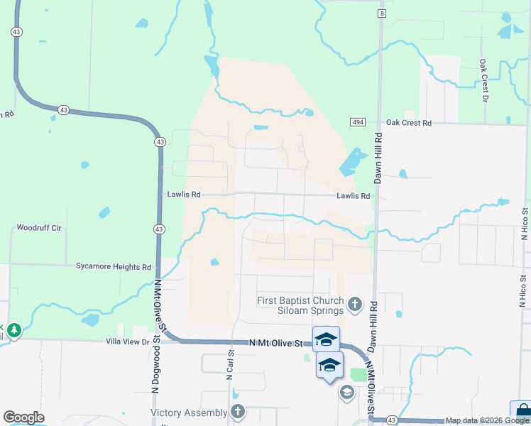 map of restaurants, bars, coffee shops, grocery stores, and more near 2403 Bridlecreek Road in Siloam Springs